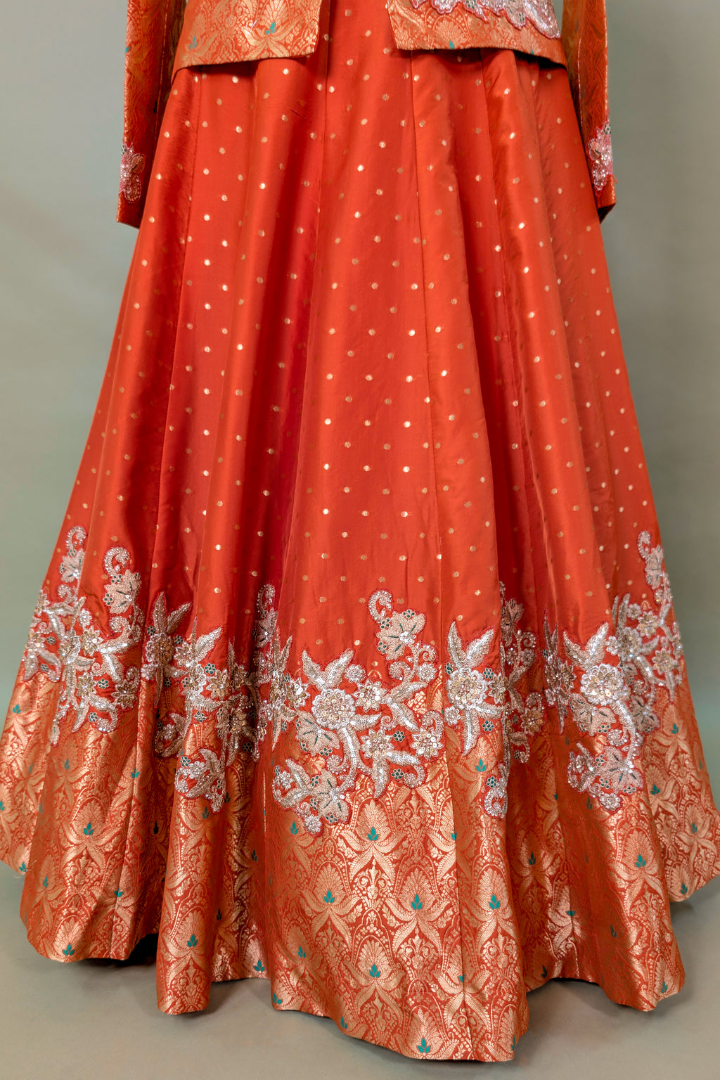 Orange Banarasi Silk Woven Lehenga with Long Blouse