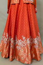 Orange Banarasi Silk Woven Lehenga with Long Blouse