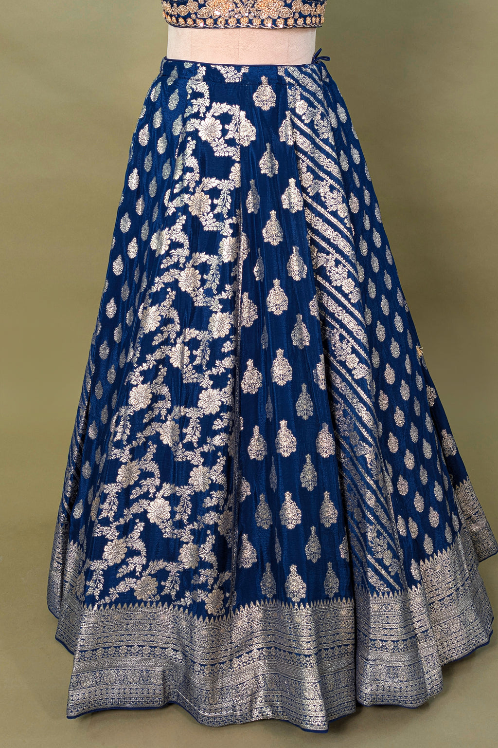 Blue Chinon Woven Lehenga