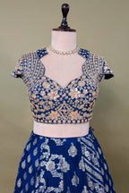 Blue Chinon Woven Lehenga