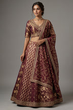 Magenta Tissue Woven Lehenga with Beads and Sequin Work