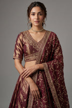 Magenta Tissue Woven Lehenga with Beads and Sequin Work