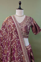 Magenta Tissue Woven Lehenga with Beads and Sequin Work