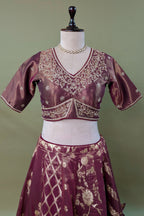 Magenta Tissue Woven Lehenga with Beads and Sequin Work