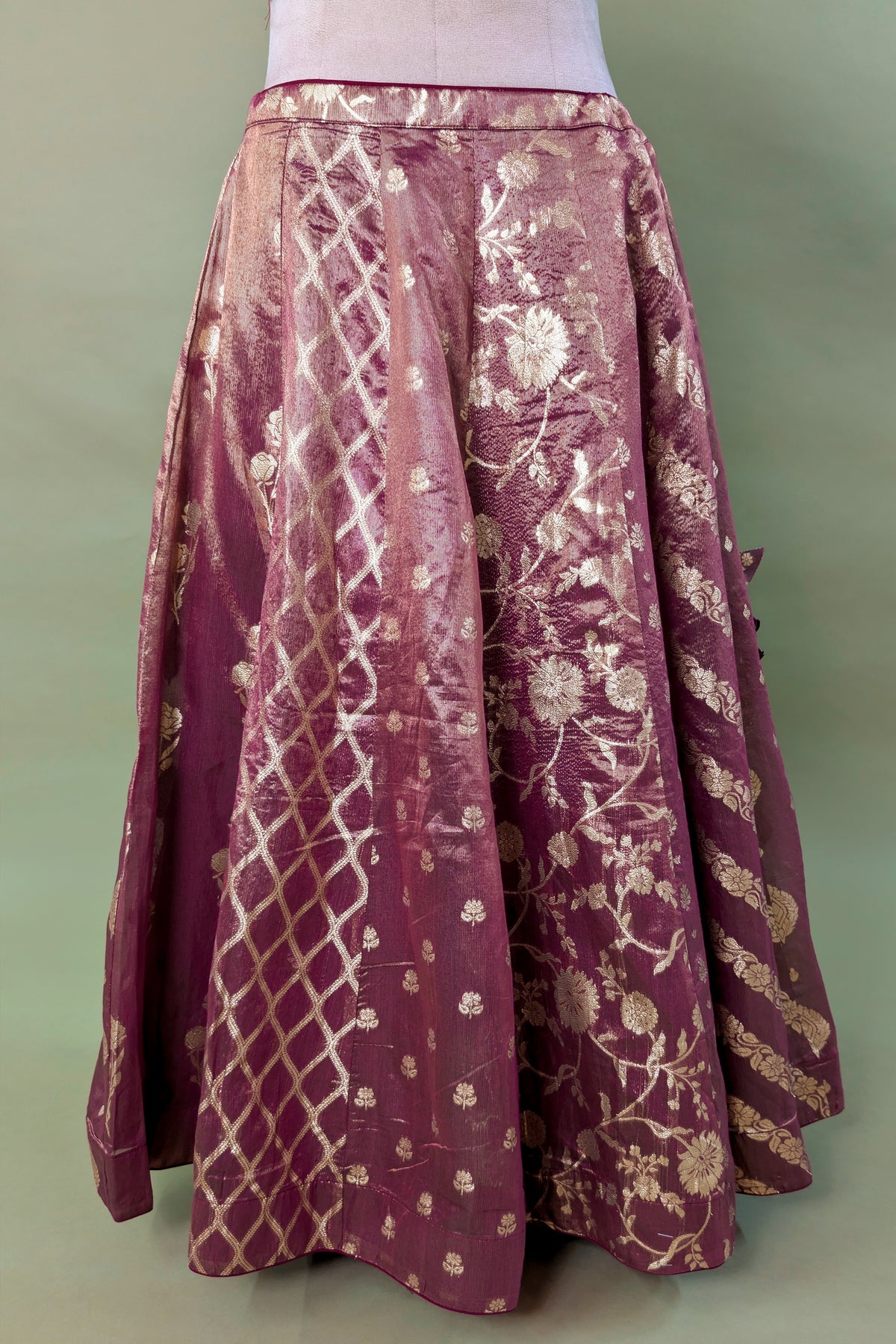 Magenta Tissue Woven Lehenga with Beads and Sequin Work