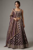 Brown Tissue Woven Lehenga with Sequin Beaded Corset Blouse
