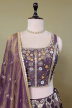 Brown Tissue Woven Lehenga with Sequin Beaded Corset Blouse