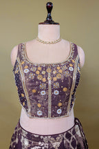 Brown Tissue Woven Lehenga with Sequin Beaded Corset Blouse