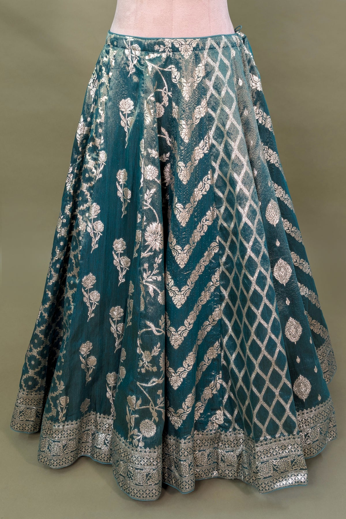 Green Tissue Woven Lehenga with Sequin Beaded Corset Blouse
