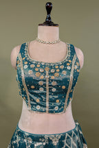 Green Tissue Woven Lehenga with Sequin Beaded Corset Blouse