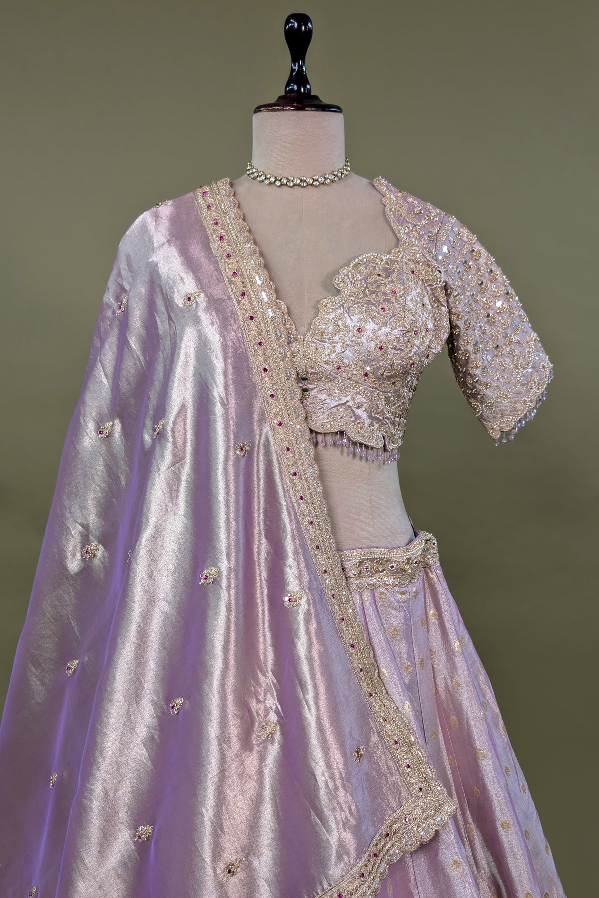 Lilac Purple Ombre Tissue Woven Lehenga