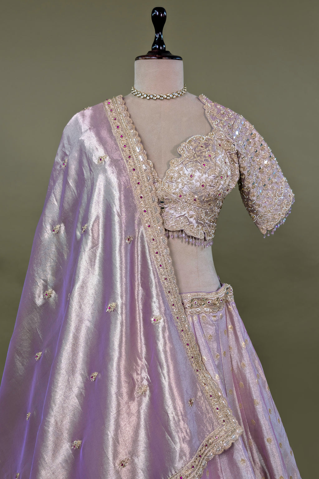 Lilac Purple Ombre Tissue Woven Lehenga