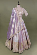 Lilac Purple Ombre Tissue Woven Lehenga