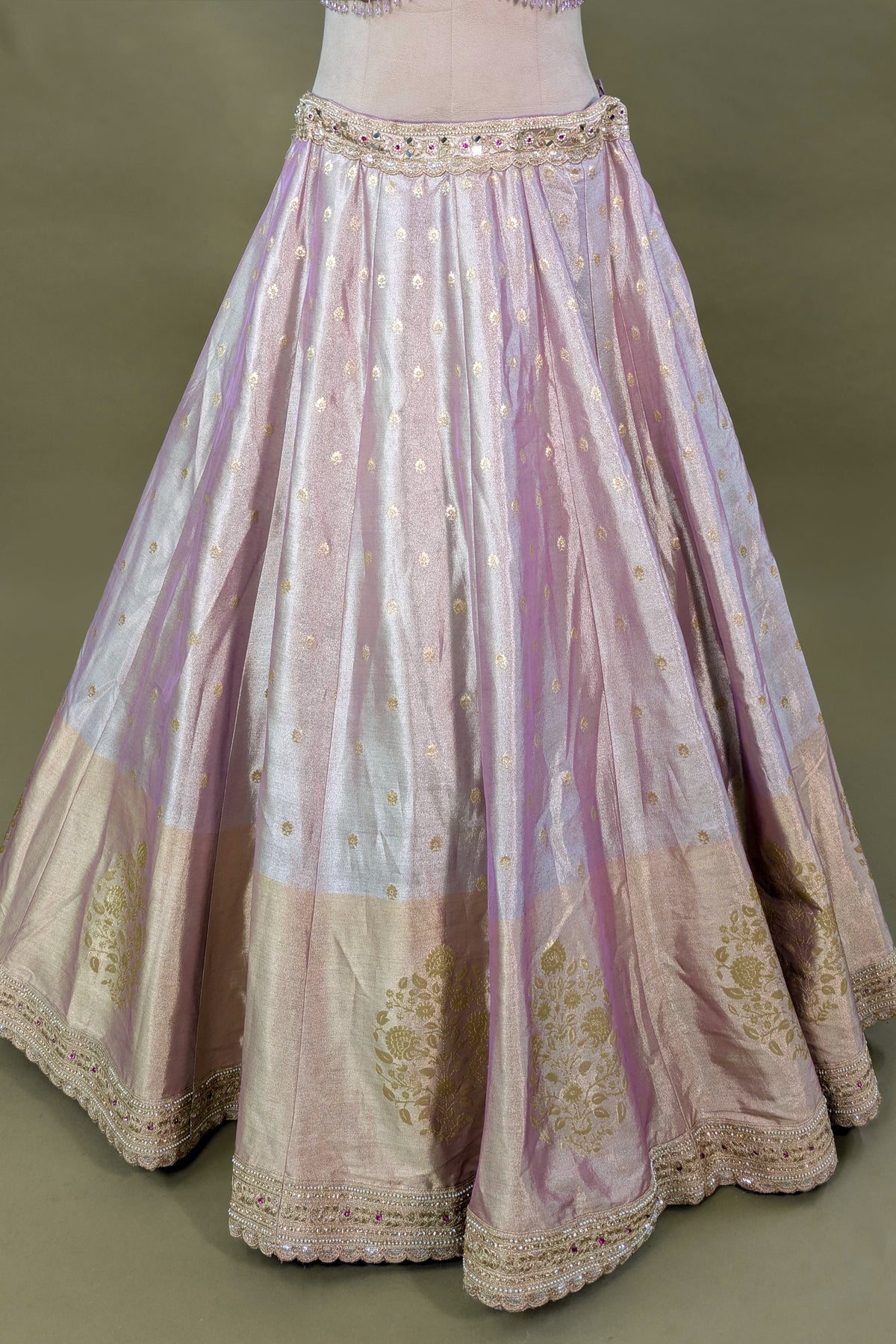 Lilac Purple Ombre Tissue Woven Lehenga