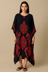 Black Chinon Printed Kaftan