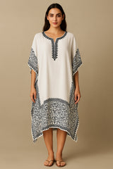 Off White Georgette Printed Kaftan