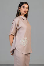 Premium linen fabric texture and tailoring details of Dusty Rose Pink Co-Ord Set