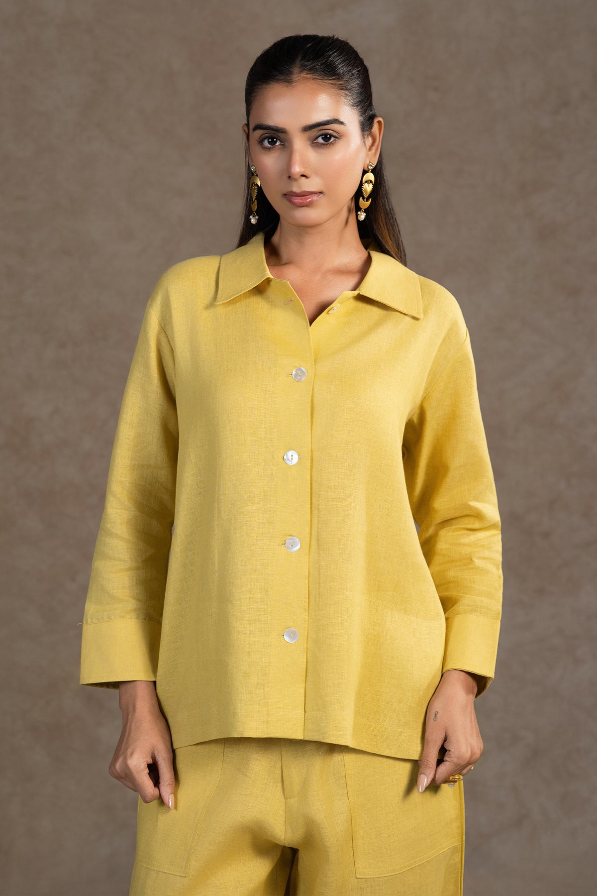 Chic Lime Yellow Linen Solid Co-Ord Set for women effortless summer wear