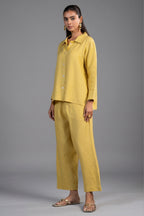 Lime Yellow Linen Solid Co-Ord Set front view chic minimalist fashion