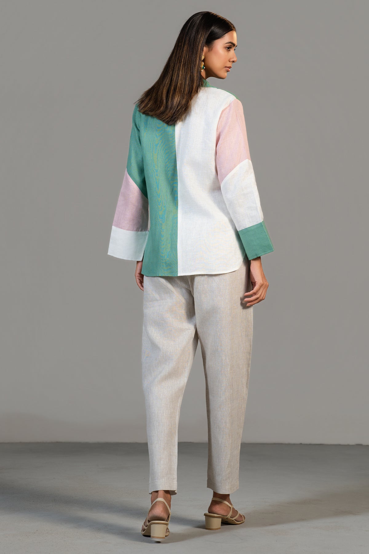 Multi Colored Linen Tunic and Pant Set styled with modern accessories