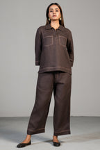 Full length elegant silhouette of contemporary Brown Linen Co-Ord Set