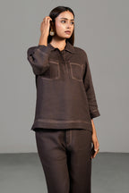 Brown Linen Co-Ord Set - brown linen saree