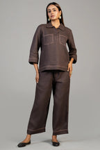 Brown Linen Co-Ord Set front view minimal chic style