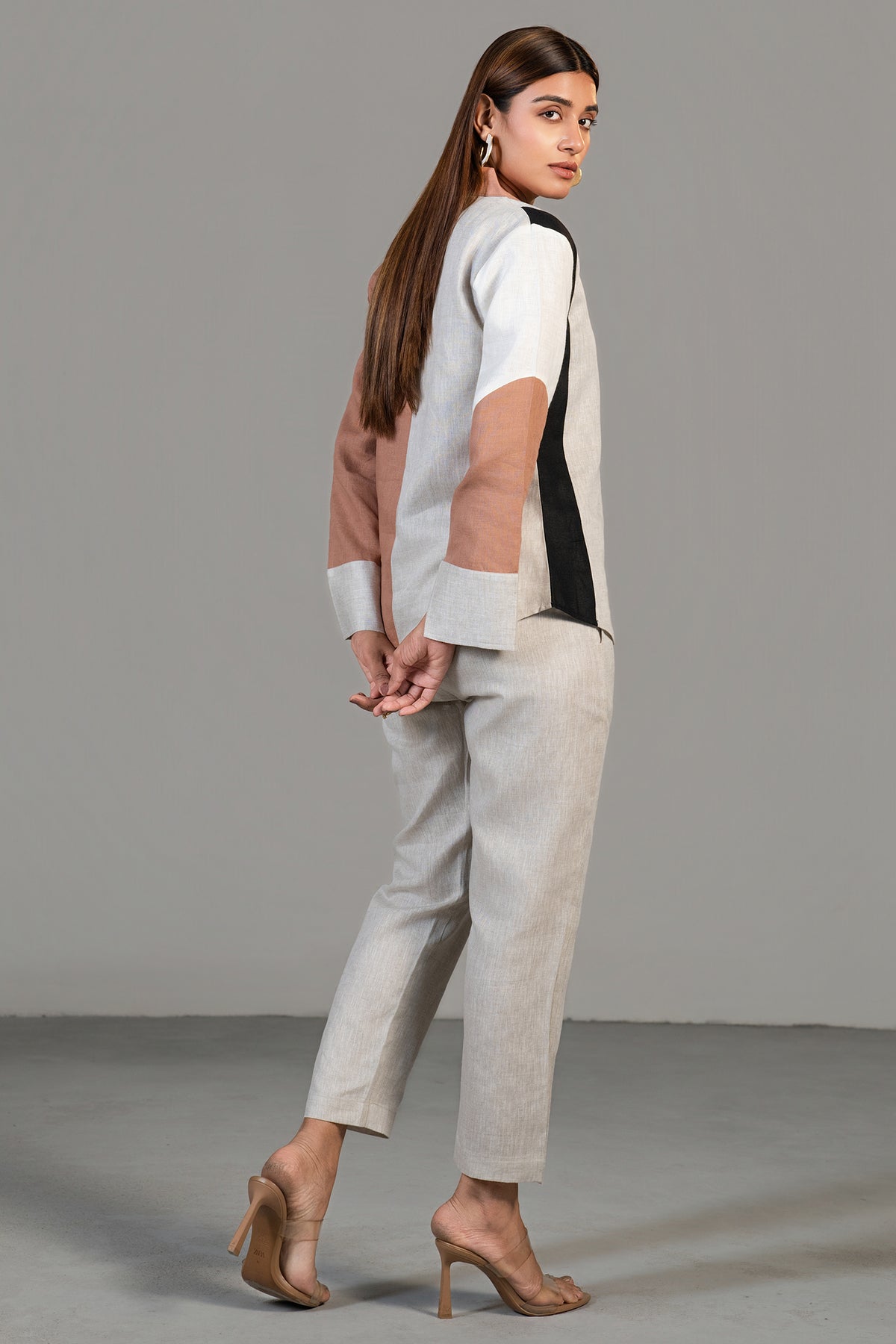 Multi Colored Linen Shirt Style Tunic with Pant styled with minimalist accessories