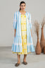 Yellow and Blue Soft Cotton Geometric Print Bohemian-Style Fusion Dress front view