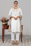 Full length elegant silhouette of contemporary Off White Linen Embroidery Kurti Set