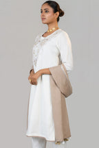 Close up of the intricate beaded needlework on Off White Linen Kurti Set