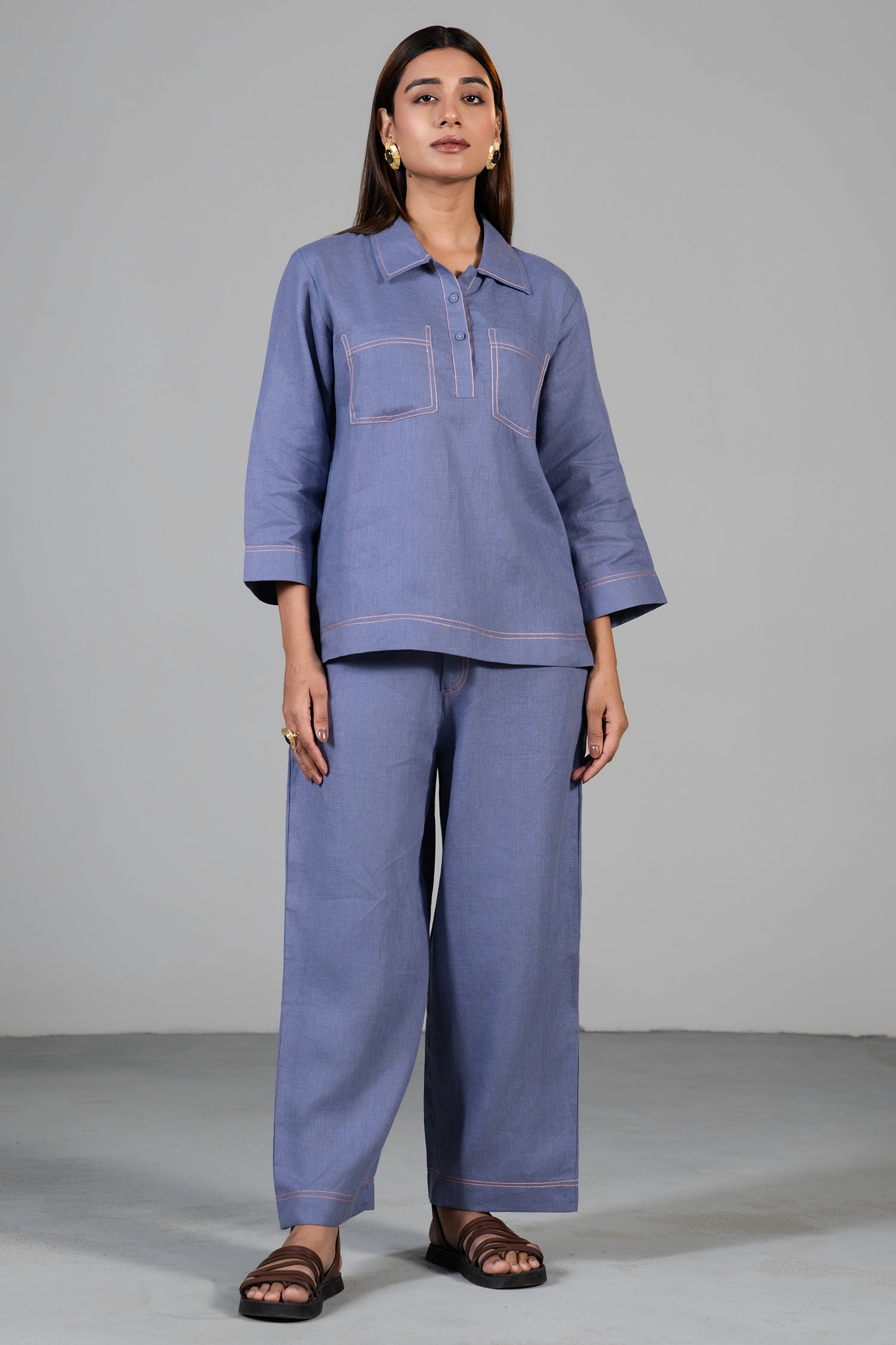 Mulberry Mist Linen Co-Ord Set front view chic smart-casual wear