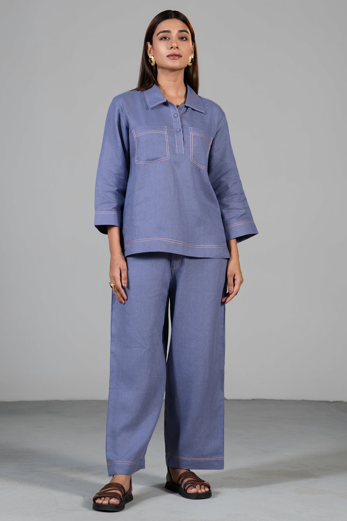Mulberry Mist Linen Co-Ord Set front view chic smart-casual wear