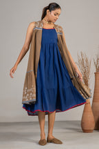 Full length elegant silhouette of Indigo Blue Mul Cotton Midi Dress