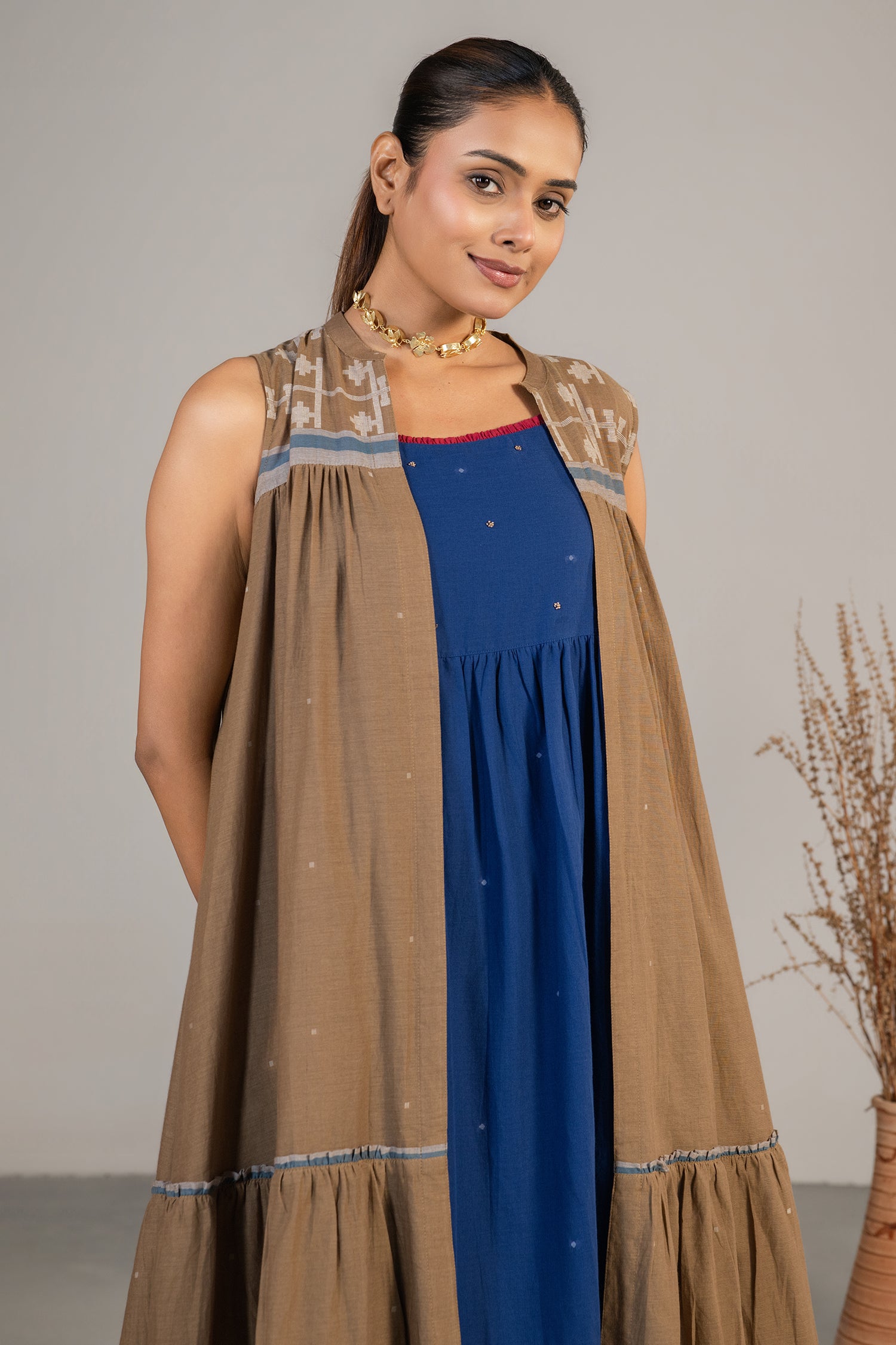 Chic Indigo Blue Mul Cotton Midi Dress for women summer fashion