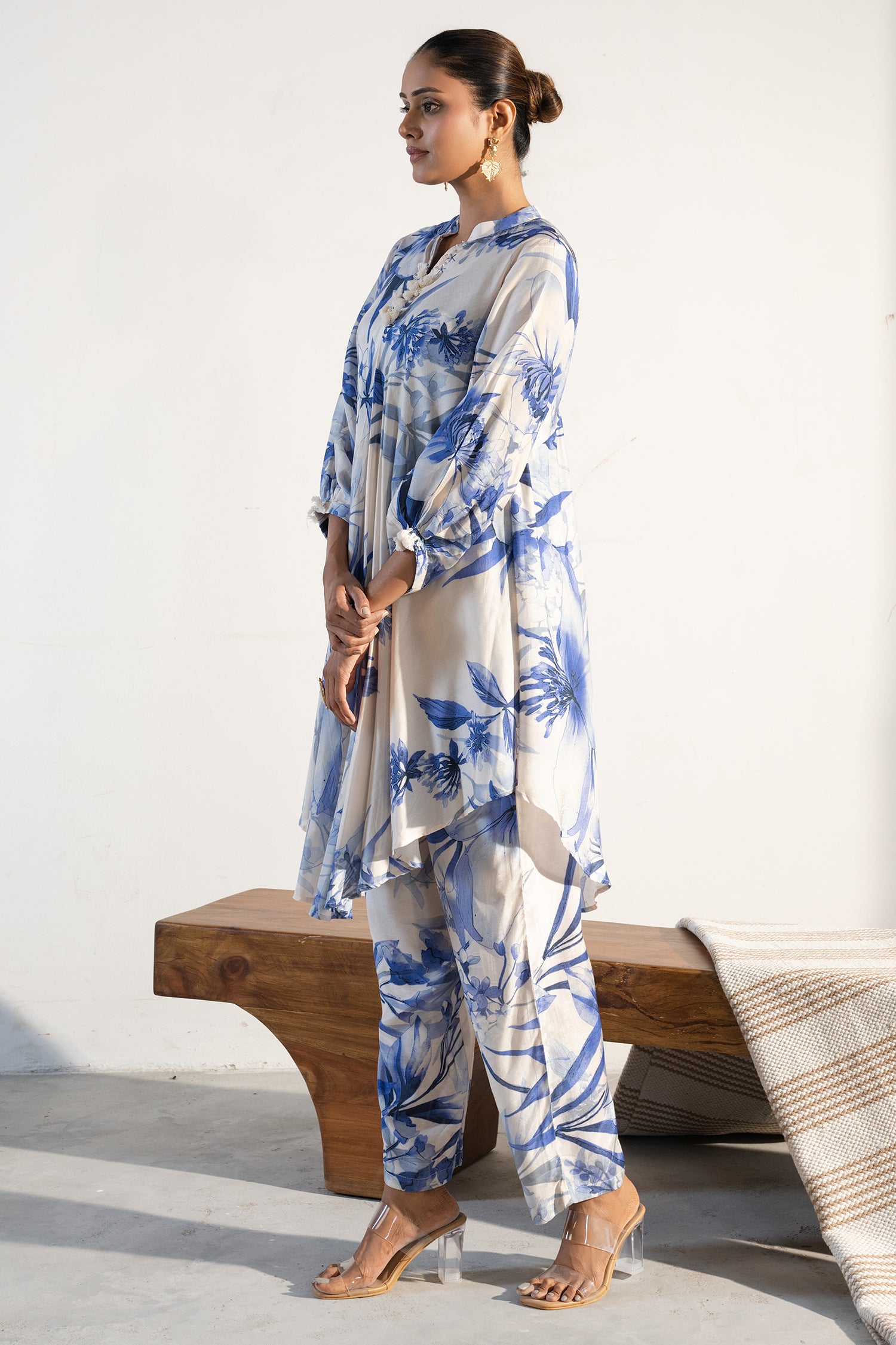 Designer Off White Muslin Silk Printed Co-Ord Set for everyday elegance
