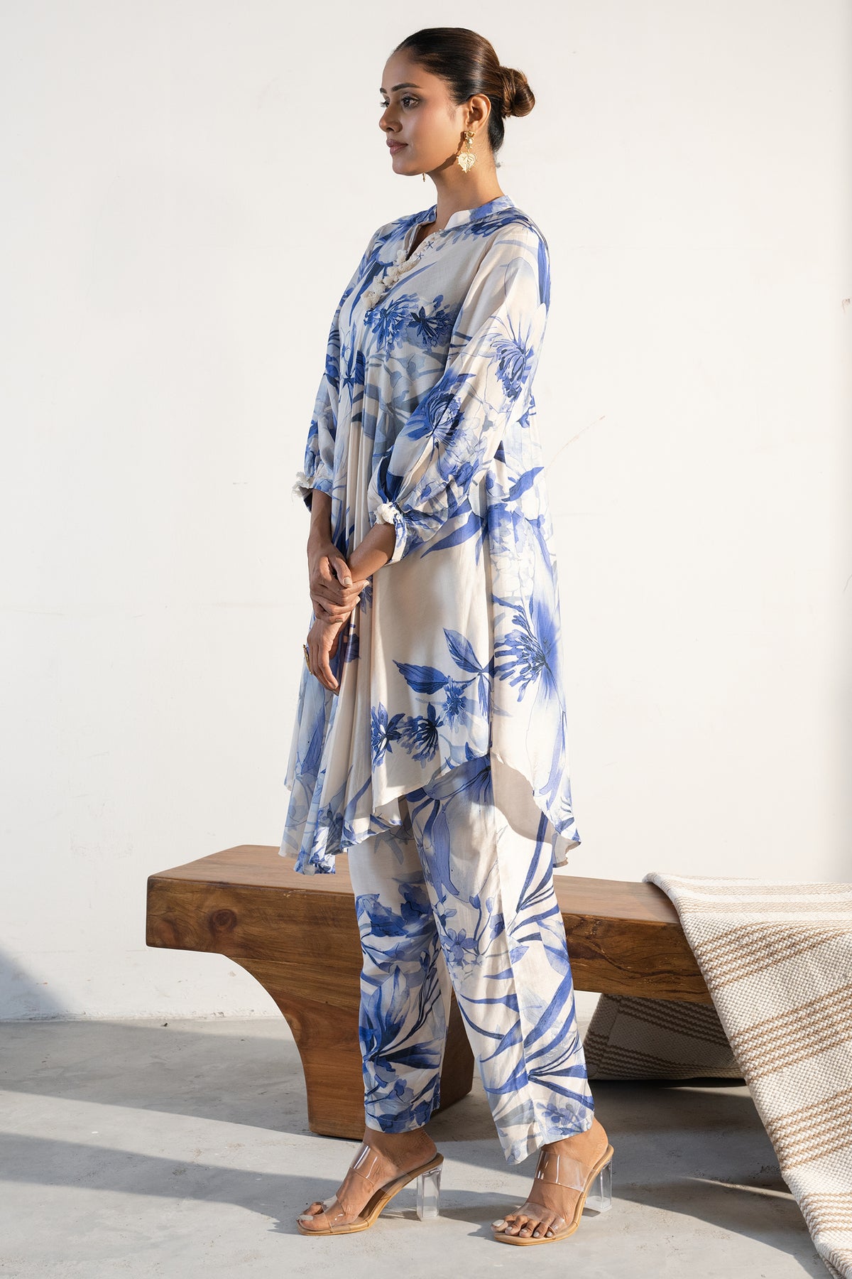 Designer Off White Muslin Silk Printed Co-Ord Set for everyday elegance