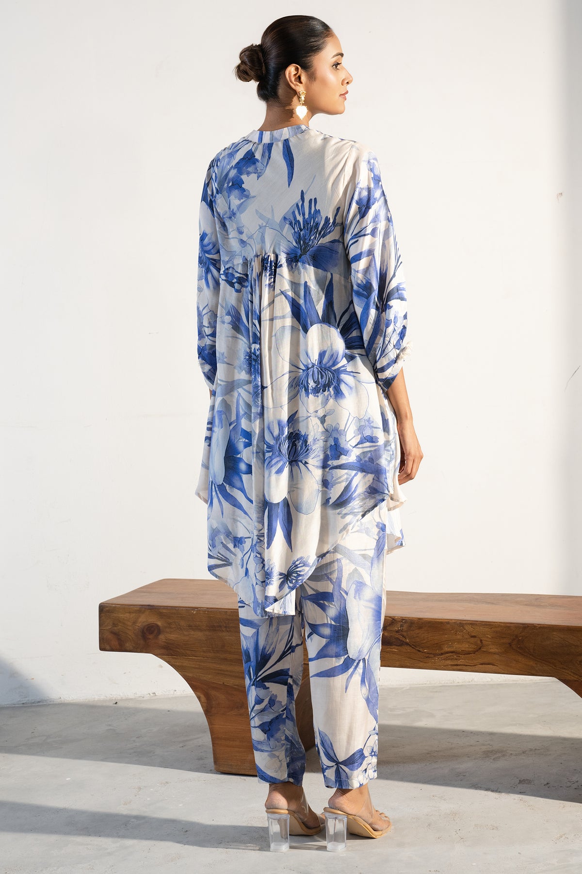Off White Muslin Silk Printed Co-Ord Set styled with minimal accessories