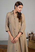 Beige Cotton Silk Dress - beige silk saree