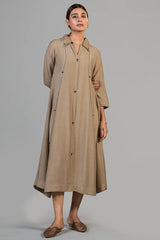 Beige Cotton Silk Dress front view elegant luxury fashion