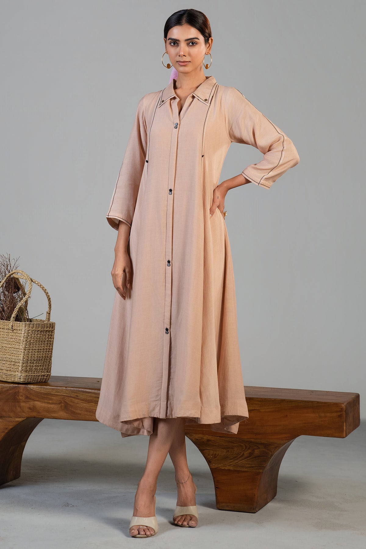 Tailoring and fine stitching details of the Pink Cotton Silk Dress