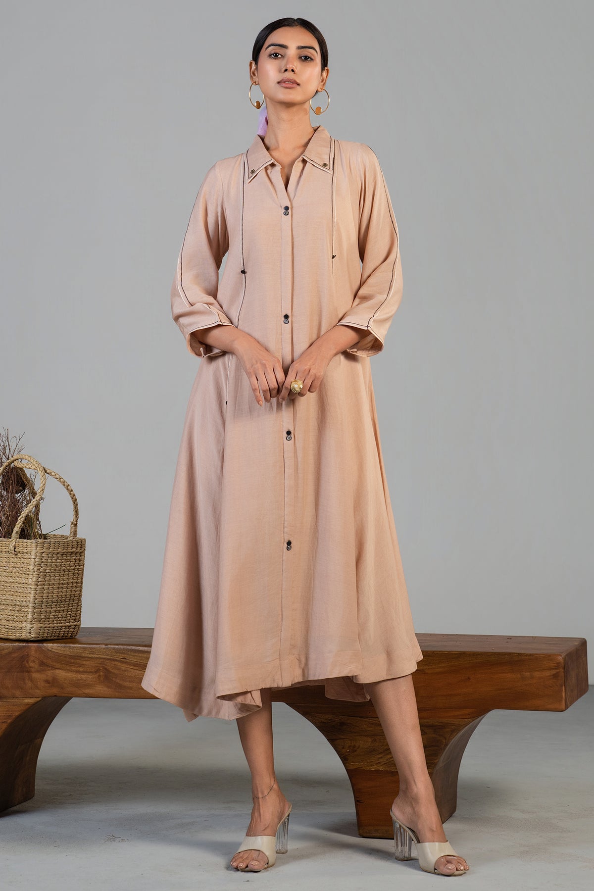 Full length elegant silhouette of contemporary Pink Cotton Silk Dress