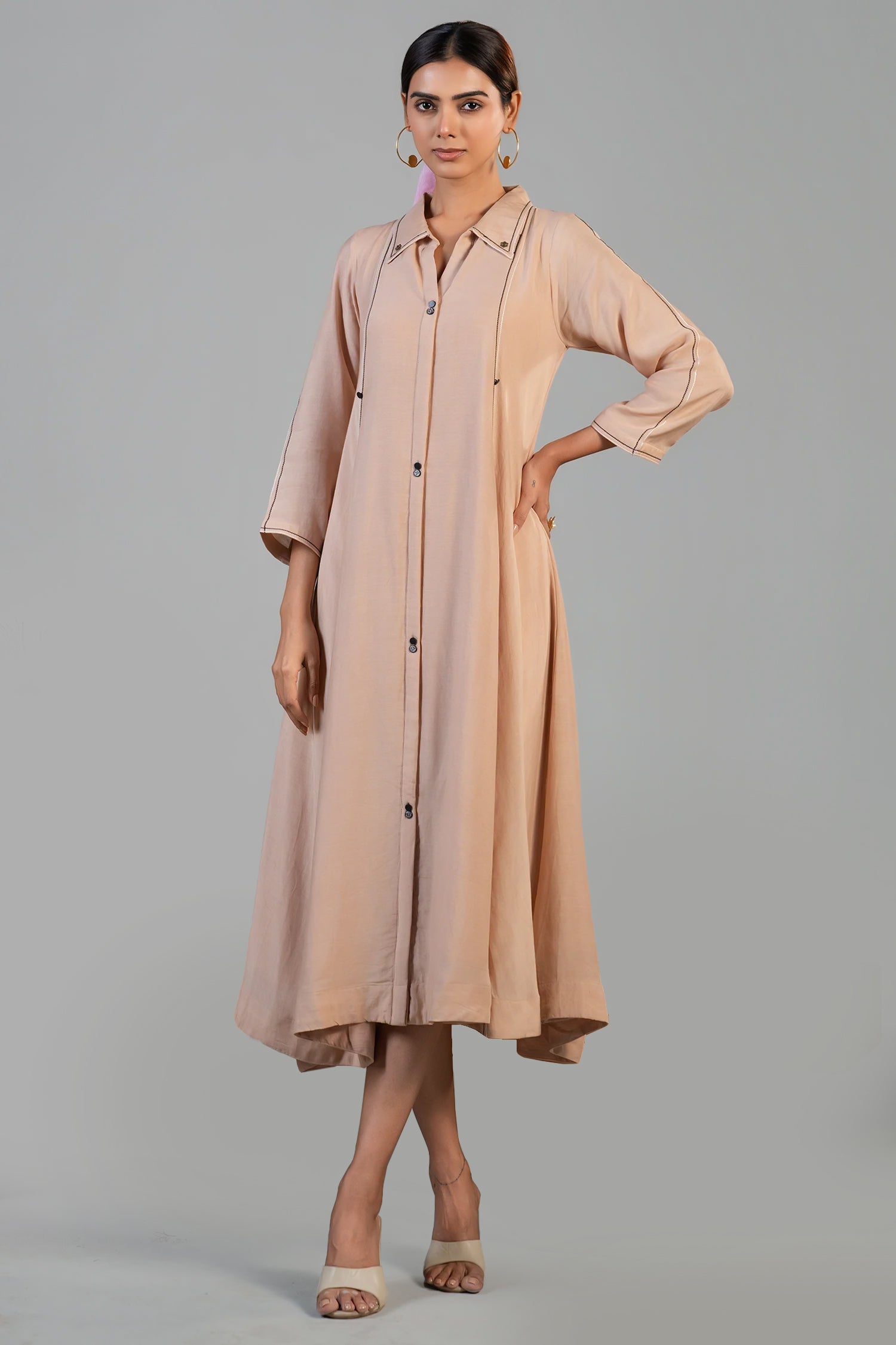 Pink Cotton Silk Dress front view elegant luxury fashion