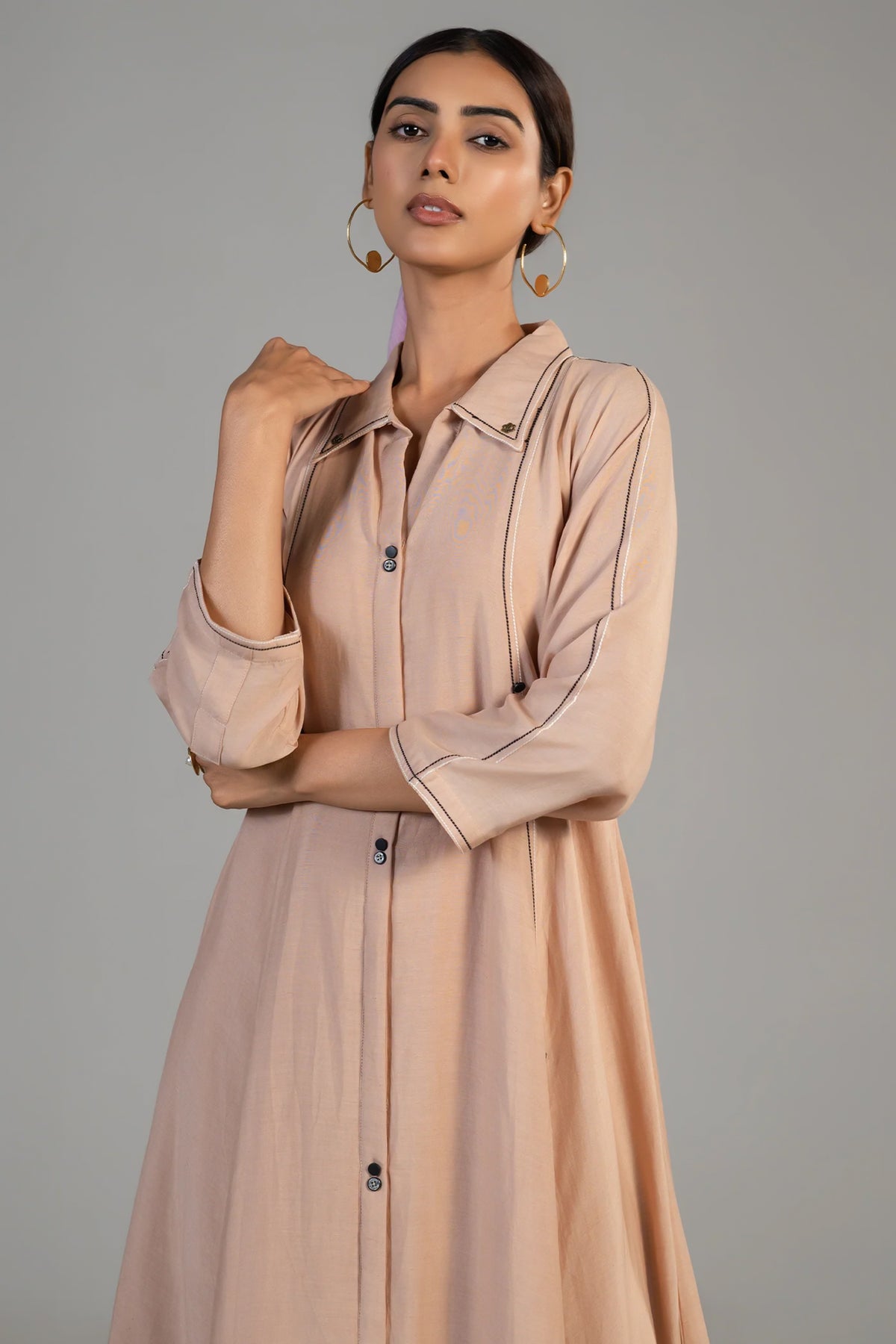 Close up of the premium cotton silk fabric blend on Pink Cotton Silk Dress