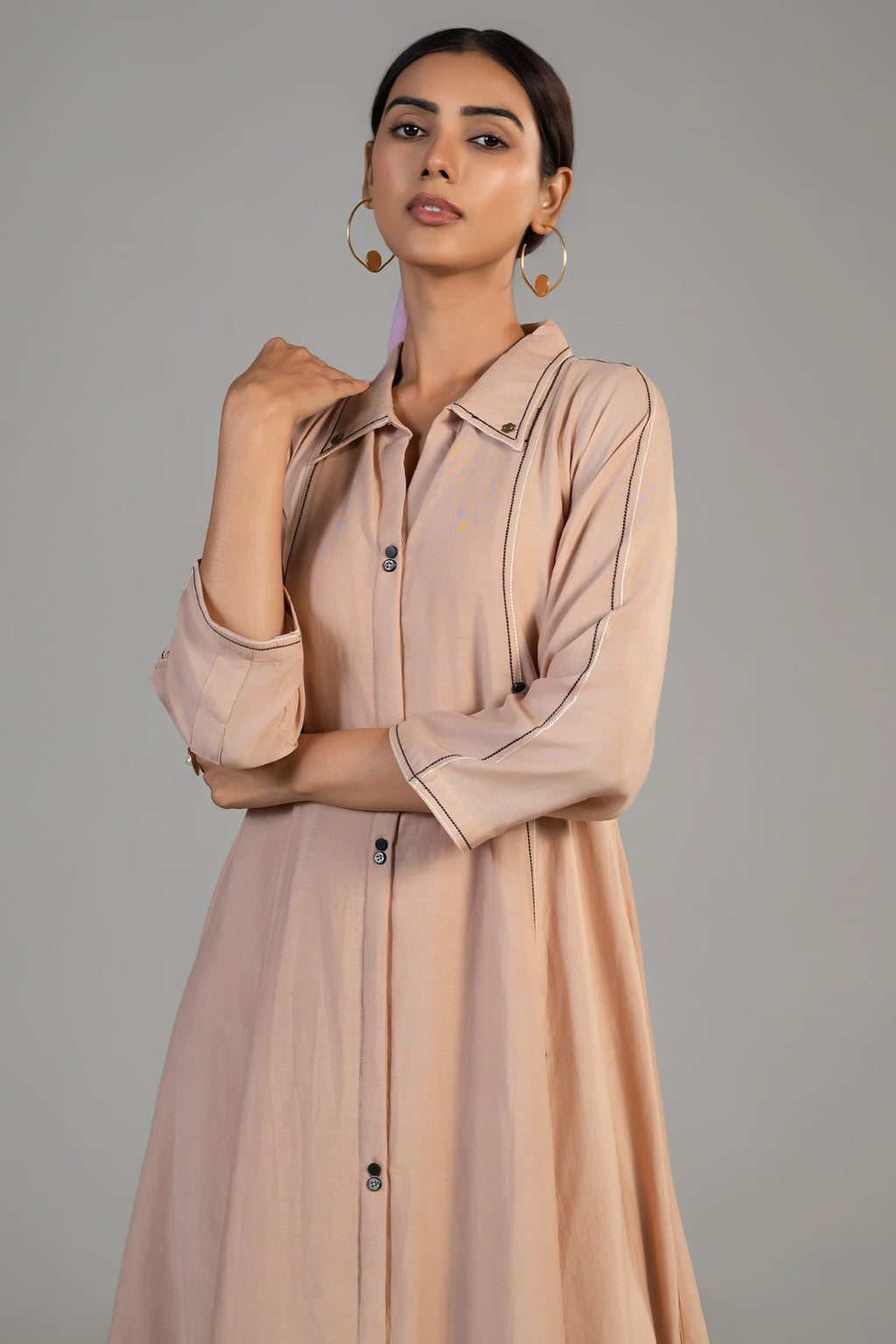 Close up of the premium cotton silk fabric blend on Pink Cotton Silk Dress