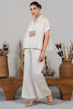 Lapel collar details and tailoring of Ivory White Jute Clyde Co-Ord Set
