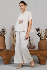 Lapel collar details and tailoring of Ivory White Jute Clyde Co-Ord Set