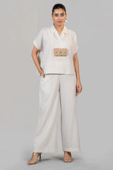 Ivory White Jute Lapel Collar Clyde Co-Ord Set front view chic luxury fashion