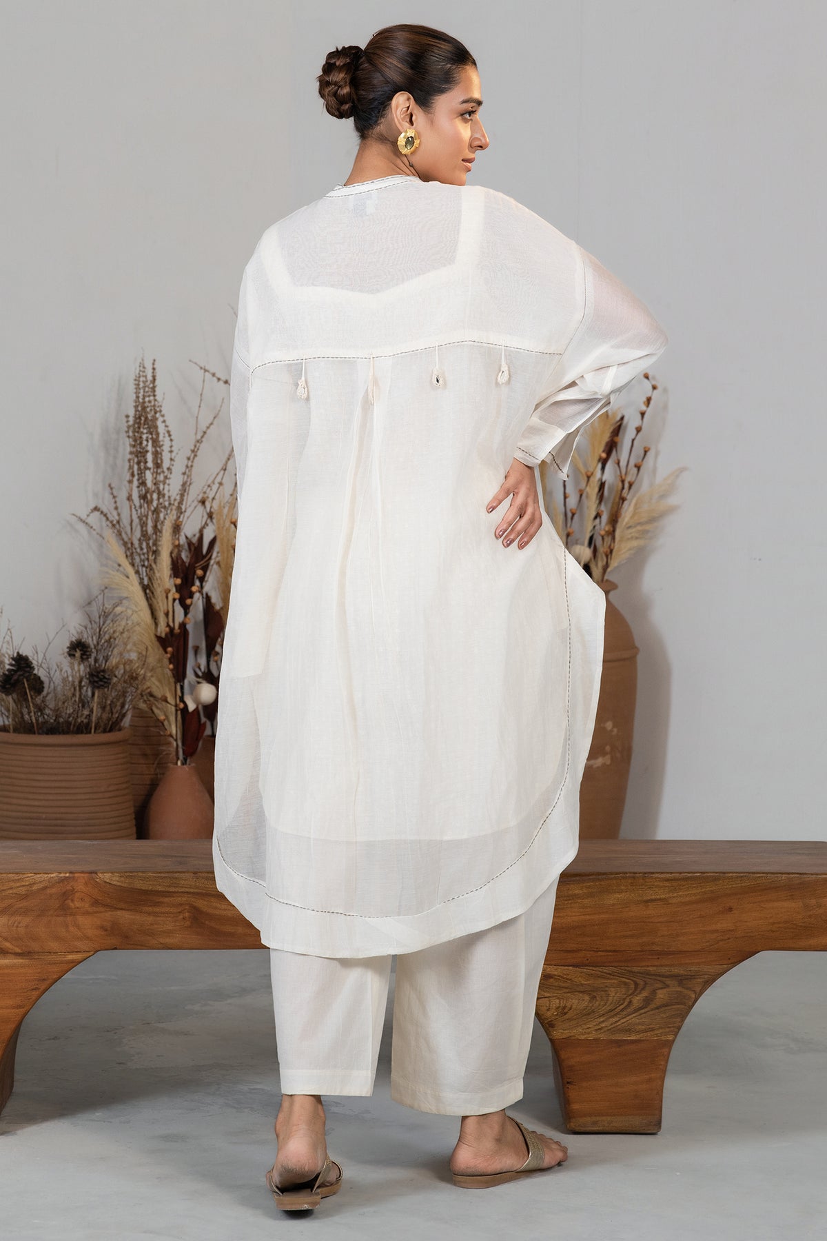 Ivory White Organza High and Low Co-Ord Set - white organza saree