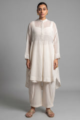 Ivory White Organza High and Low Co-Ord Set elegant avant-garde silhouette front view